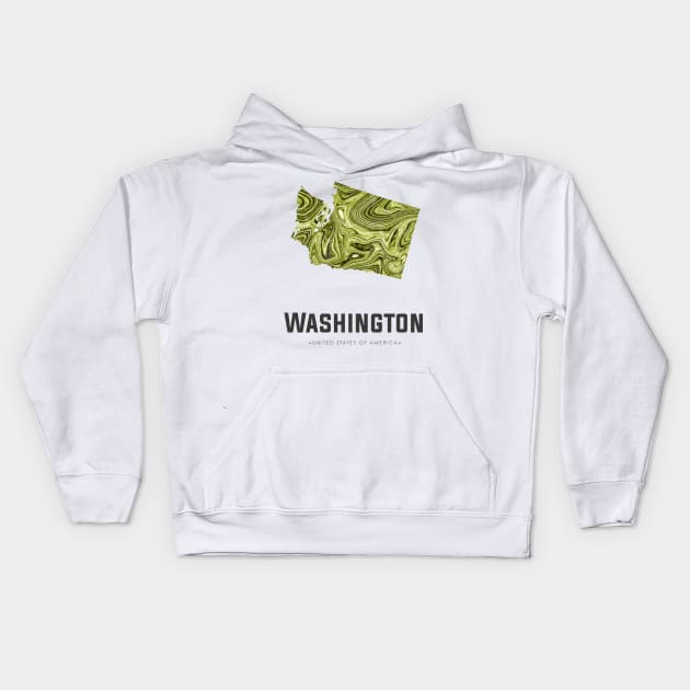 Washington state map abstract green Kids Hoodie by StudioGrafiikka